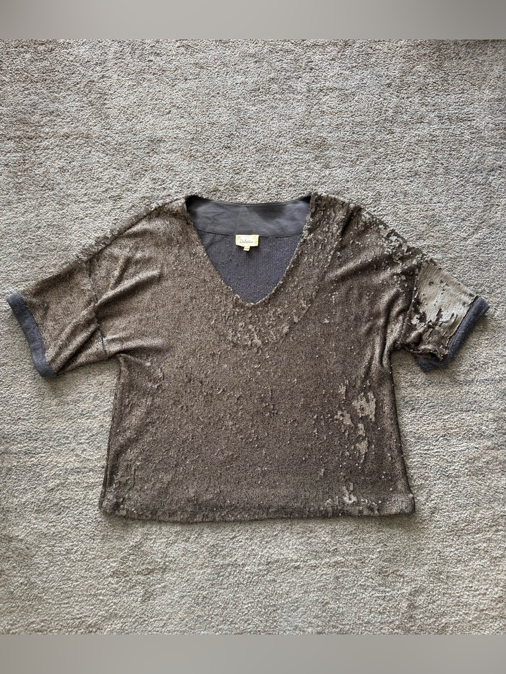 Deletta Brown Sequin V-Neck Boxy Crop Top
